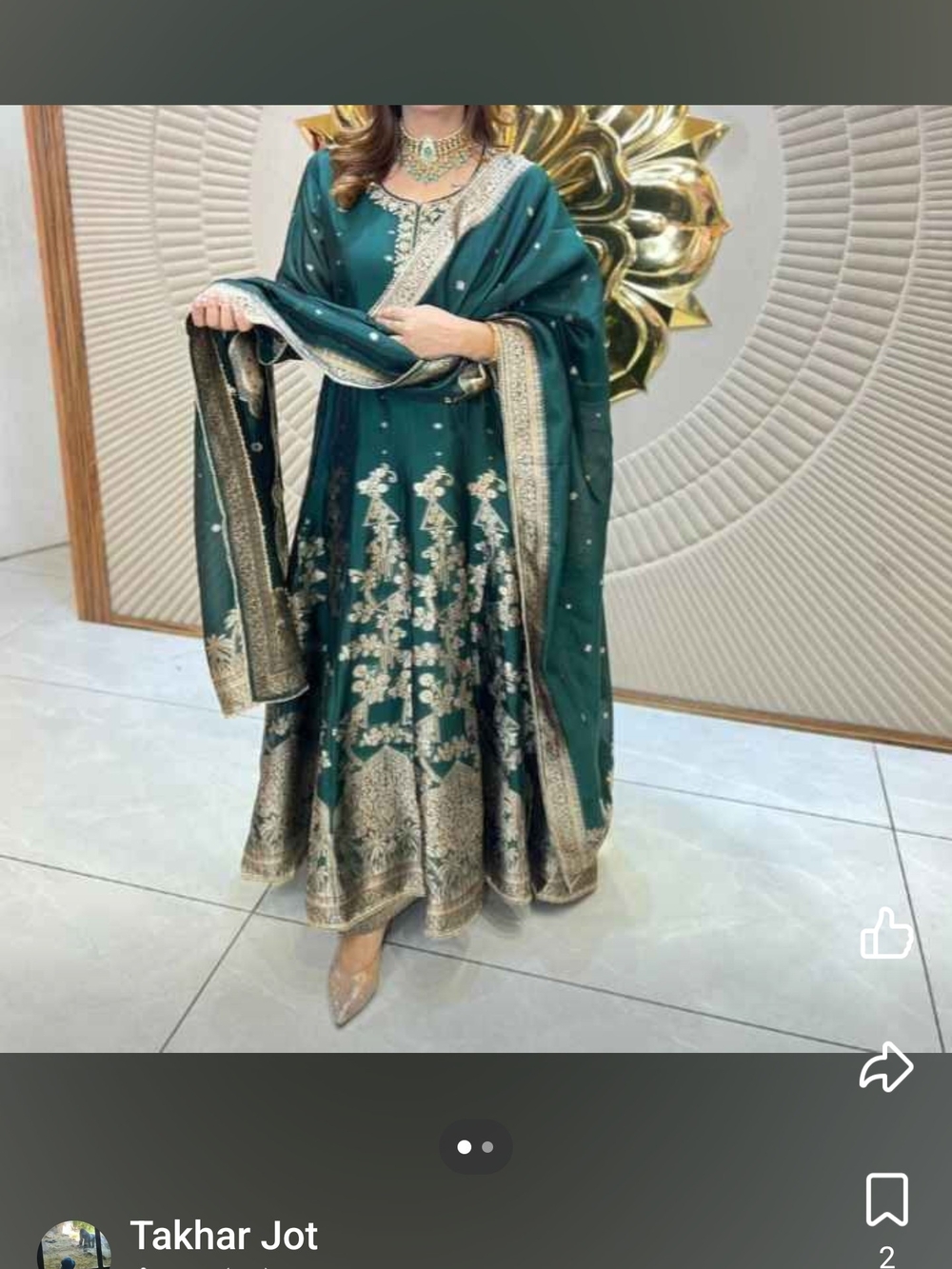 Elegant Emerald Green Embroidered Anarkali Dress with Gold Accents